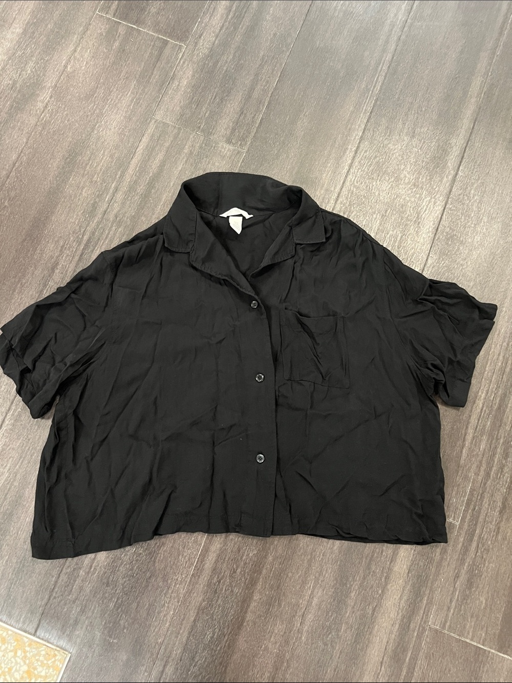 Black Short-Sleeve Button-Up Women's Top
